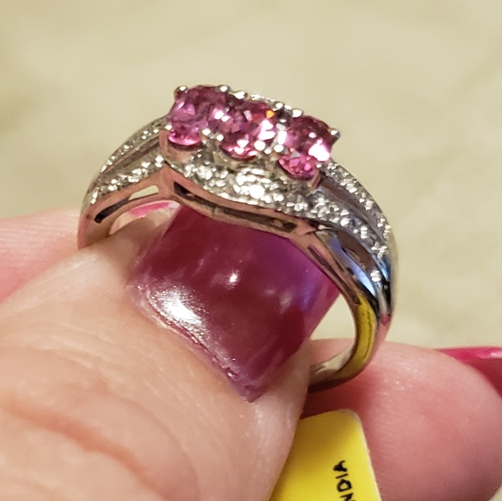 Sz 6, Rubellite & Diamond Ring, 925 Silver, tgw 0.71 carats, NWT